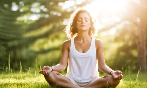 woman meditating on grass